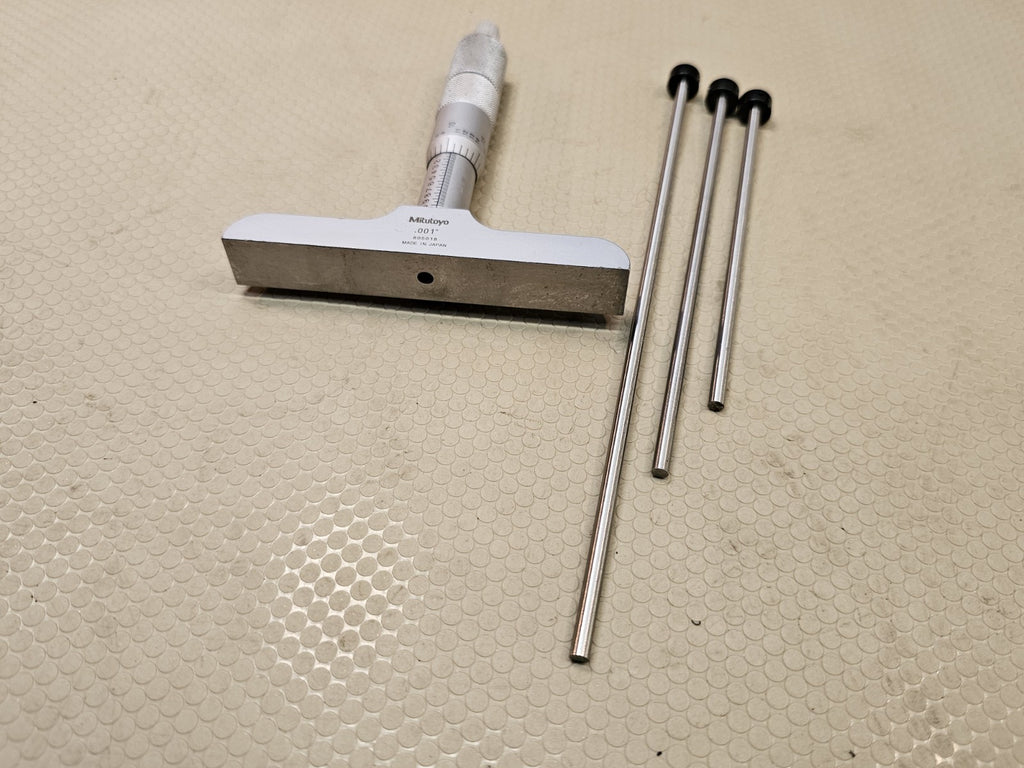 Mitutoyo 129-131 Depth Micrometer Set .001" Grad - DMC 4" Base With 3 Rods Long