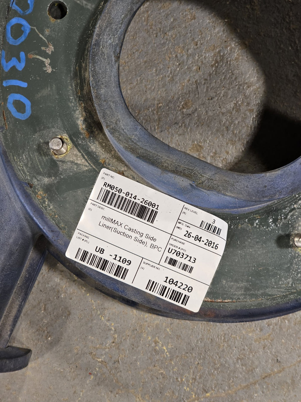 Mining Element millMAX RM050-014-26001 Casting Side Liner Suction Side Slurry