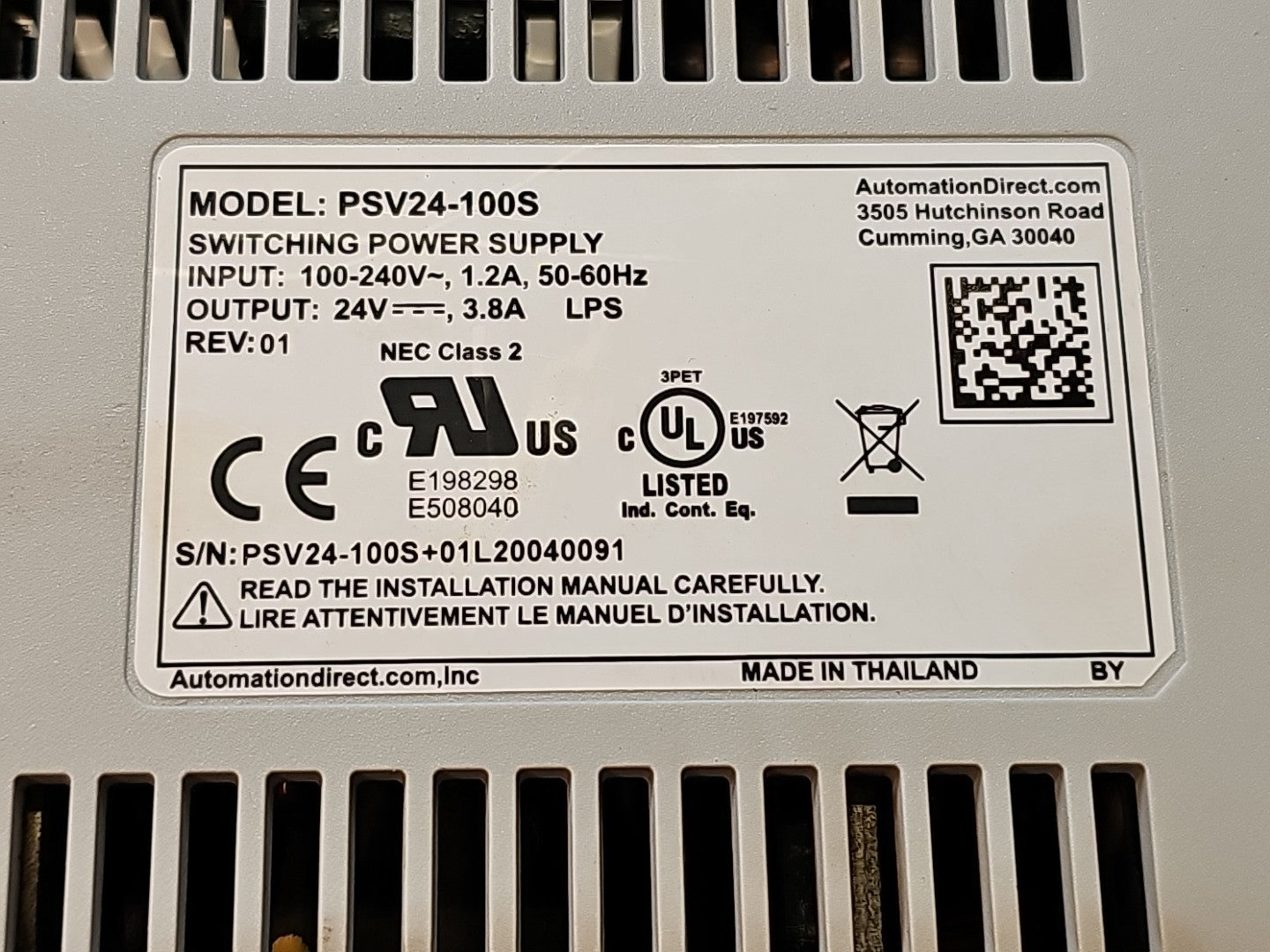 AUTOMATION DIRECT PSV24-100S INDUSTRIAL POWER SUPPLY 100-240V, 1.2A  (KB)