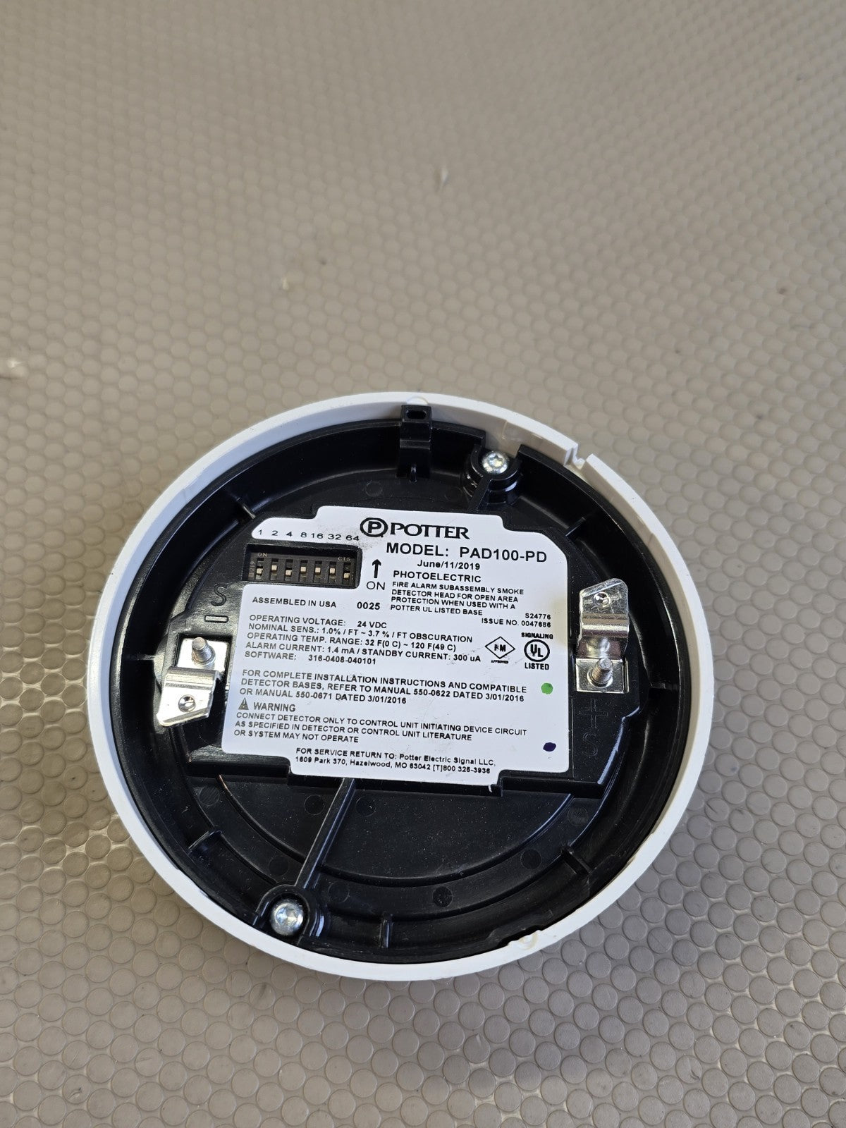 Potter Electric Signal PAD100-PD Photoelectric Smoke Sensor -
