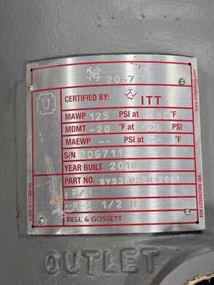 BELL & GOSSETT BY536025N-2001 ROLAIRTROL Air Separator 2 1/2" 125 PSI 350F 2010