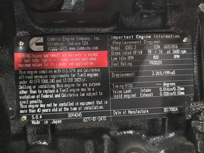 NEW 2023 Cummins QSB3.3 B3.3 Diesel Engine 99HP 2600RPM Tier 3 Replacement