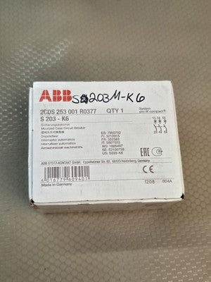 ABB S203-K6 3-Pole 6A Miniature Circuit Breaker 2CDS253001R0377 New