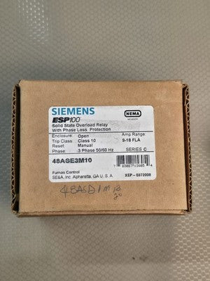 SIEMENS 48ASE3M10 ESP100 Solid State Overload Relay 3 Phase 9-18 FLA NEW