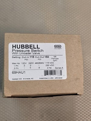 HUBBELL Furnas 69HAU1 Pressure Switch With Unloader Valve 115/150 PSI 3/8 NPT