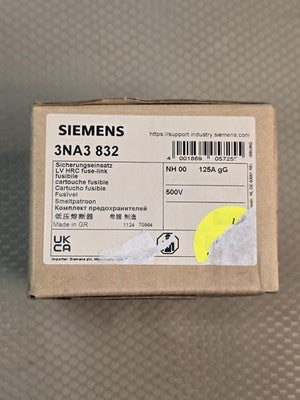 Siemens 3NA3 832 LV HRC Fuse-Link NH 00 125A gG 500V