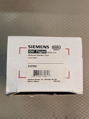 Siemens 52PM9 Oil Tight Mushroom Operator 2 Position Less Head NEMA 4,12