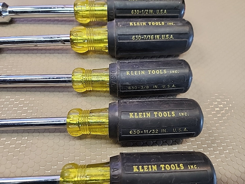 Klein Tools 6 Nut Driver Set SAE 630 Rubber Grip 3" Shaft USA