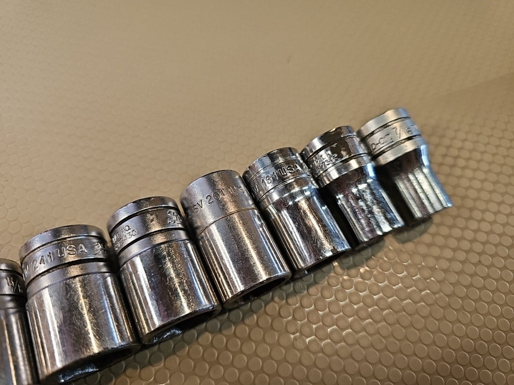 Snap On 13 ! Piece 1/2 drive 7/16- 1’ 5/16 Shallow 6 Point Socket Set LARGE size