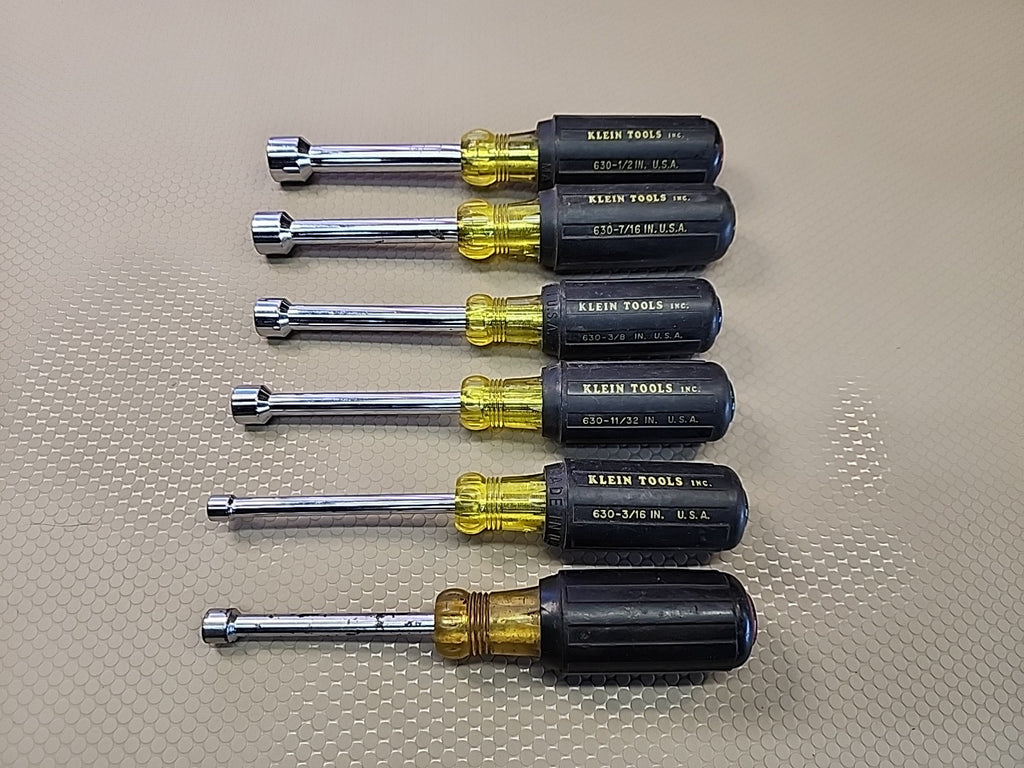 Klein Tools 6 Nut Driver Set SAE 630 Rubber Grip 3" Shaft USA
