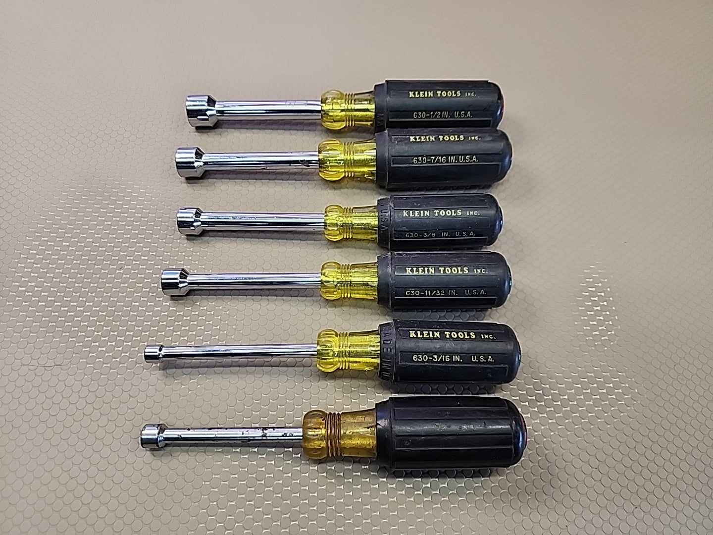 Klein Tools 6 Nut Driver Set SAE 630 Rubber Grip 3" Shaft USA