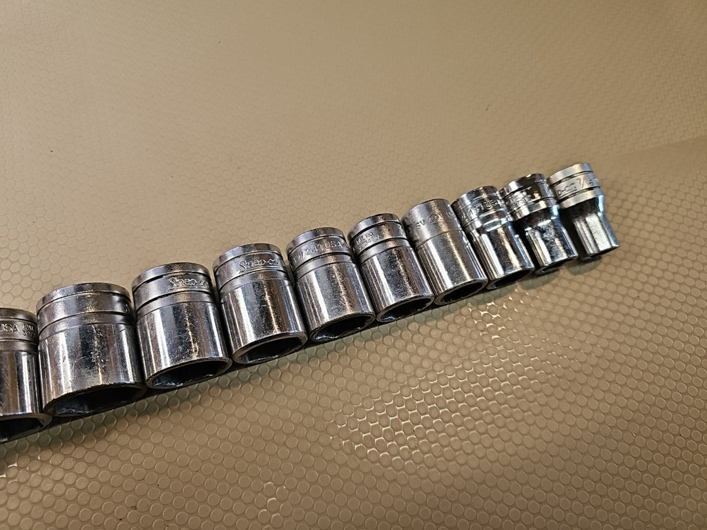 Snap On 13 ! Piece 1/2 drive 7/16- 1’ 5/16 Shallow 6 Point Socket Set LARGE size