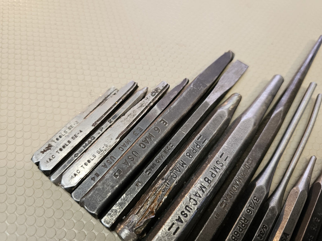 Mac Tools 15 Piece Flat Chisel and Pin Punch set USA Pre-Owned