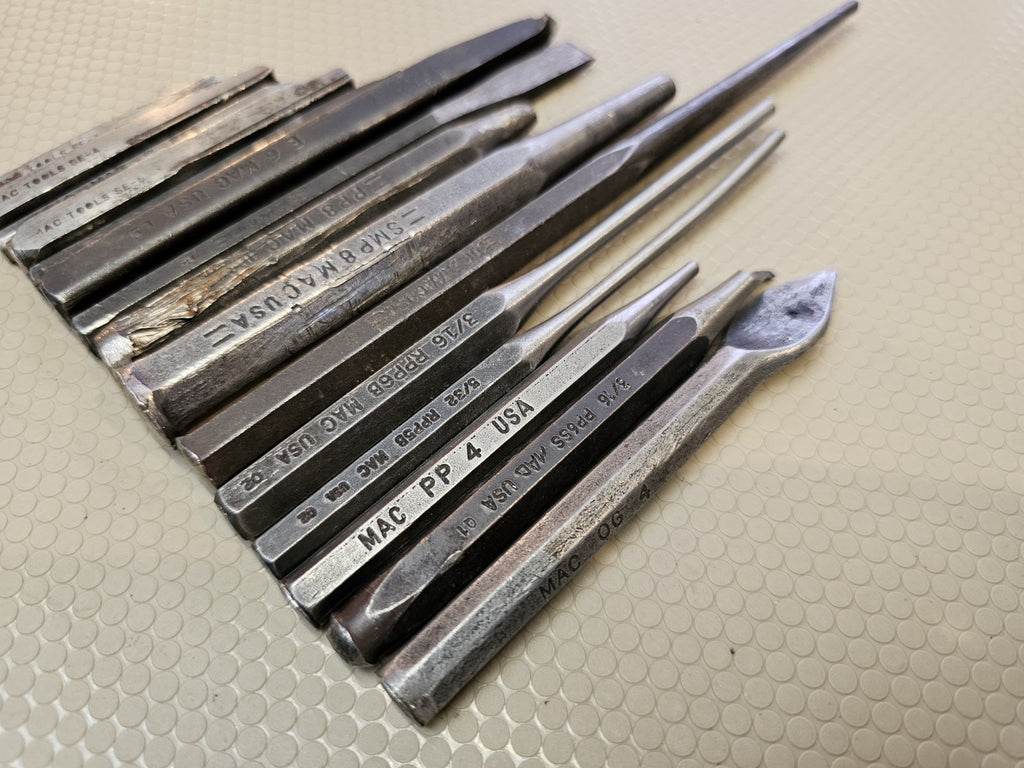 Mac Tools 15 Piece Flat Chisel and Pin Punch set USA Pre-Owned