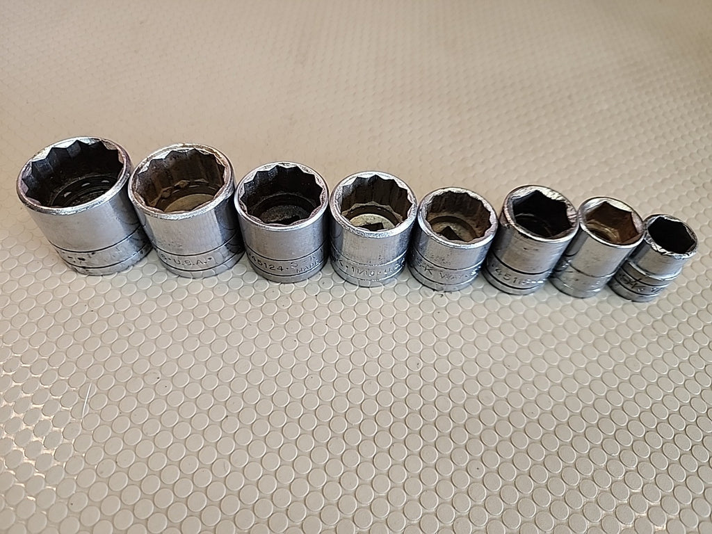 S-K Tools 3/8" Drive 8 Piece 12/6 Point  SAE Sockets Set 7/16" - 7/8"  USA