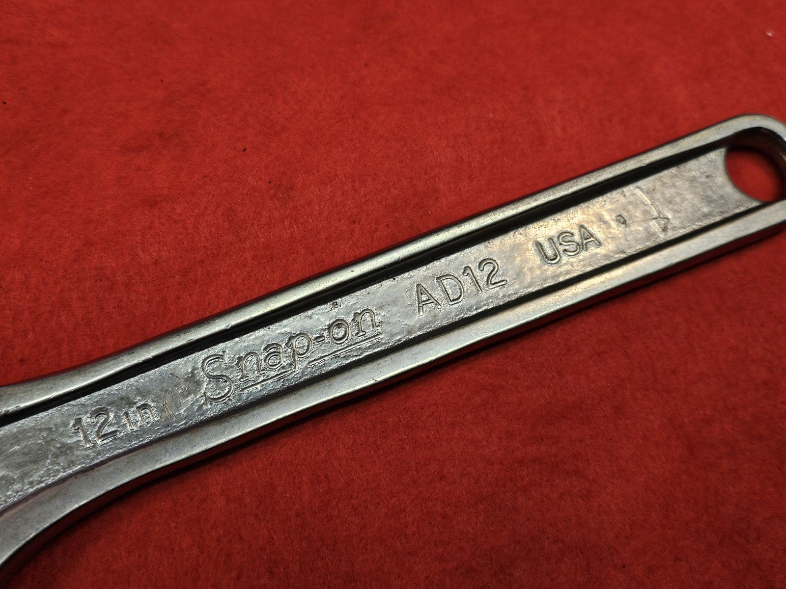 Vintage Snap-On Tools 12" 300mm Adjustable Wrench Original AD12 USA *RARE* 
