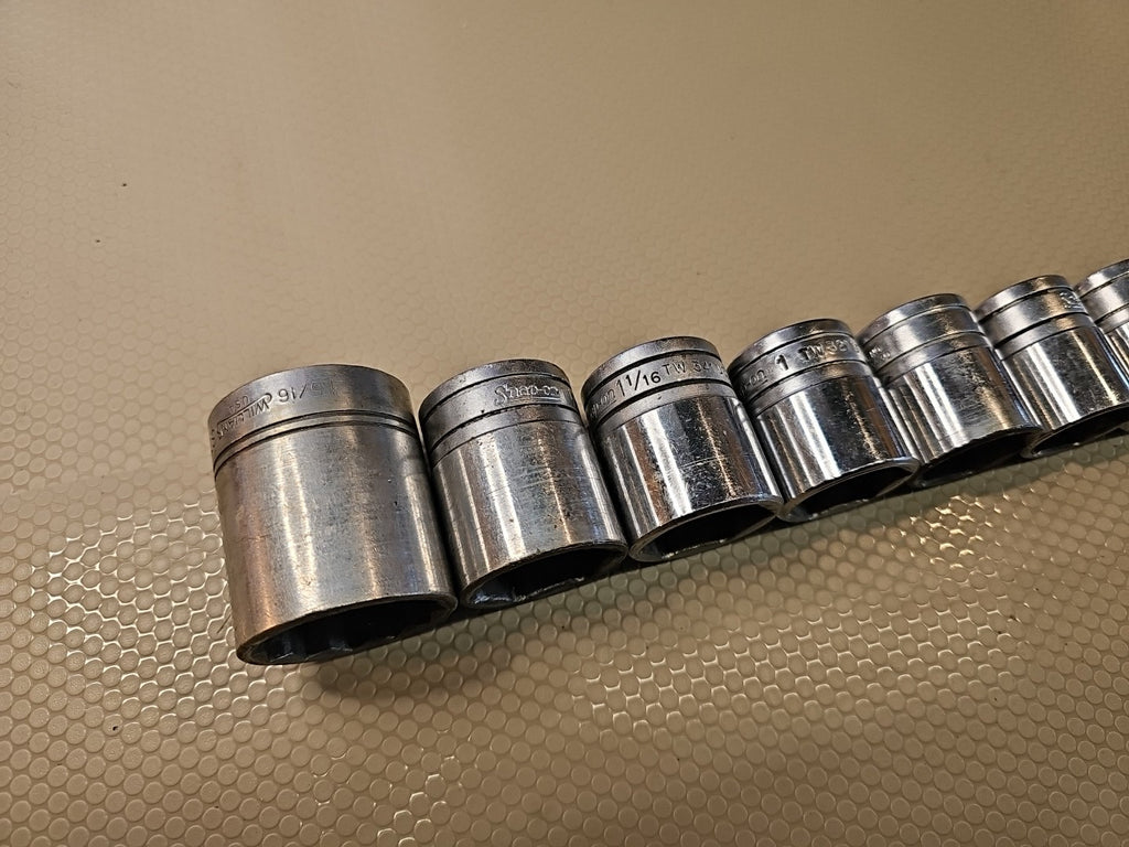 Snap On 13 ! Piece 1/2 drive 7/16- 1’ 5/16 Shallow 6 Point Socket Set LARGE size
